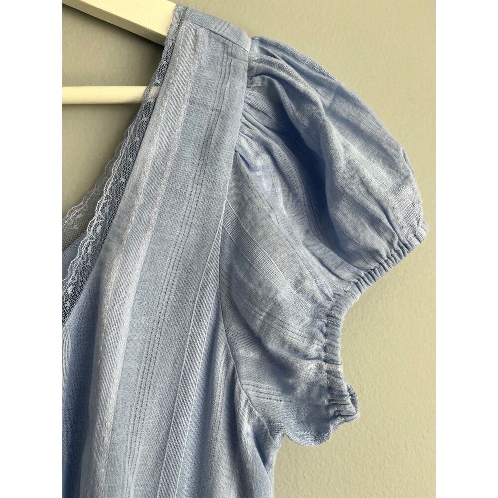 J.Crew 6 Blue Striped Puff Sleeve Midi Dress NWT $188 Cottagecore Lace Trim - Picture 5 of 10